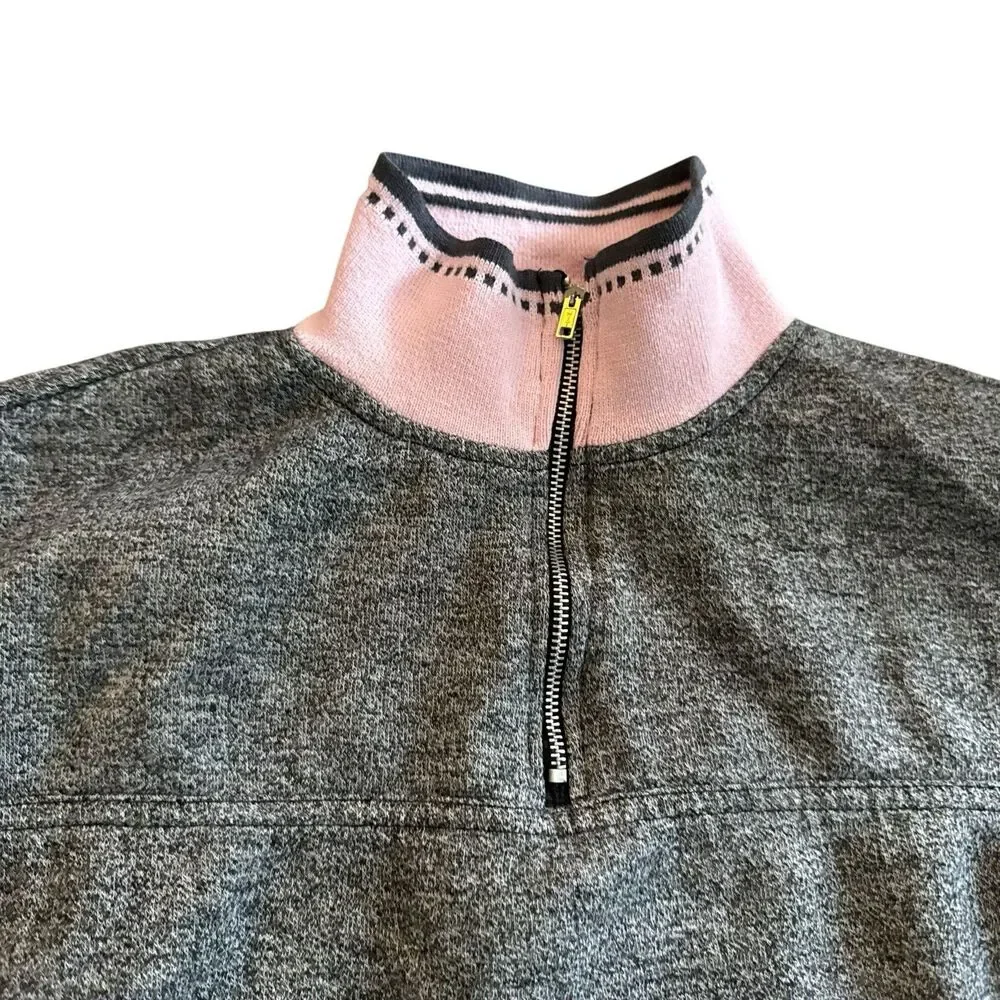 Vintage Gitano‎ Quarter Zip Up Grey And Pink  Pockets Medium
